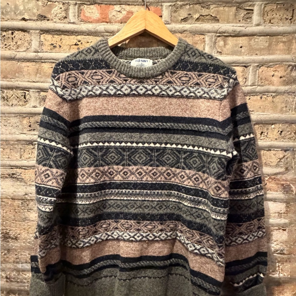 Old Navy Men's Crewneck Sweater - Black, Brown, and Gray